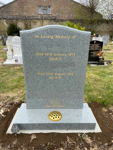 MB111 headstone in karin grey granite