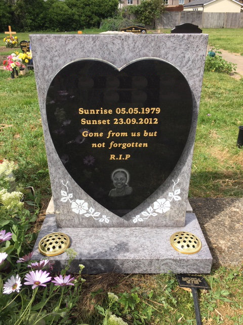 Ice blue & black granite memorial with heart