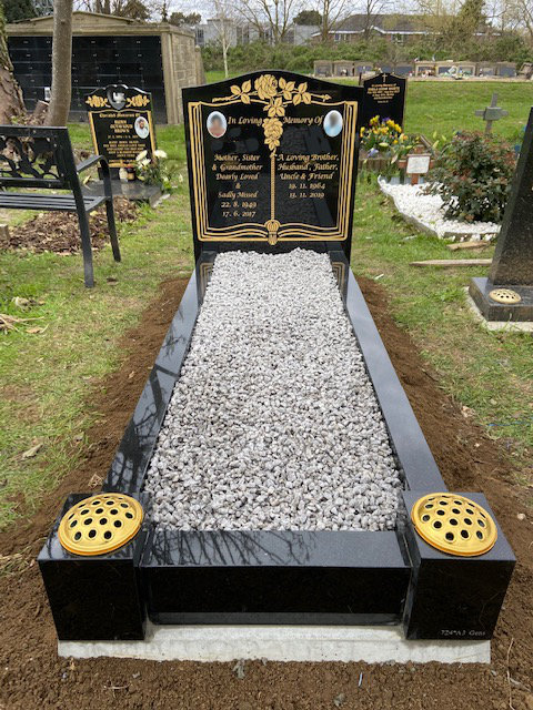 Black Granite full memorial with gold leaf book design