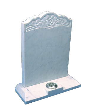Marble Headstone - Shaped top with carved rose panel