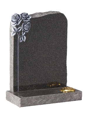 Granite Rustic Headstone - Prominent hand carved roses