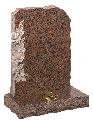 Granite Rustic Headstone - Inset rose carving